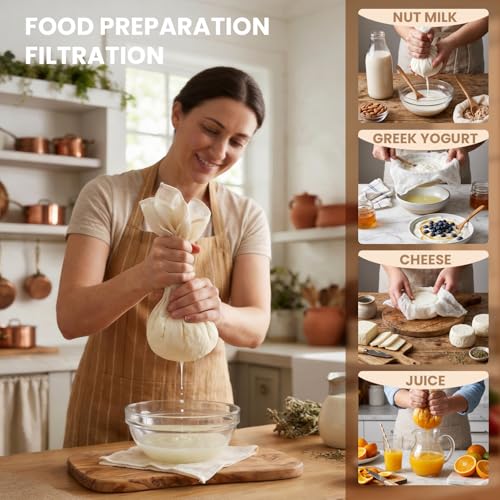 Reusable Cheese Cloths - 6 Pcs Unbleached Cotton Strainers, 18x18 Inch