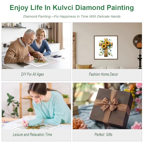 Kulvci Cross Diamond Painting Kit 12x12 Inch Full Round Drill 5D DIY Gem Art