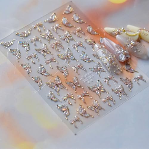 TailaiMei Butterfly Nail Stickers Self-Adhesive Jelly Glitter Decals