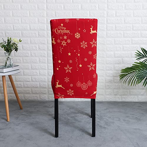 Christmas Dining Chair Covers Set of 4 - Spandex Parsons Chair Slipcovers with Holiday Decor