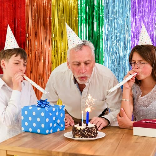 Rainbow Foil Fringe Curtains - 2 Pack Metallic Tinsel Party Backdrop