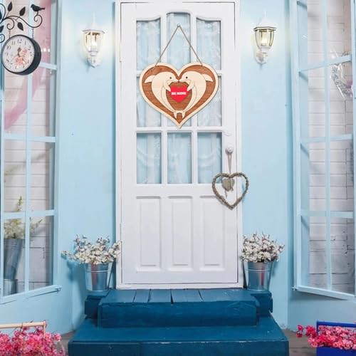WaaHome Wooden Dolphin Valentine's Day Door Sign Be Mine Hanging Wreath