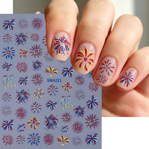 4th of July Fireworks Nail Stickers Independence Day Decals (8 Sheets)