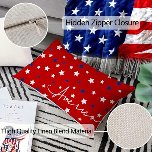4th of July Patriotic Pillow Cover 12x20 Inch, Red White and Blue Stars Case