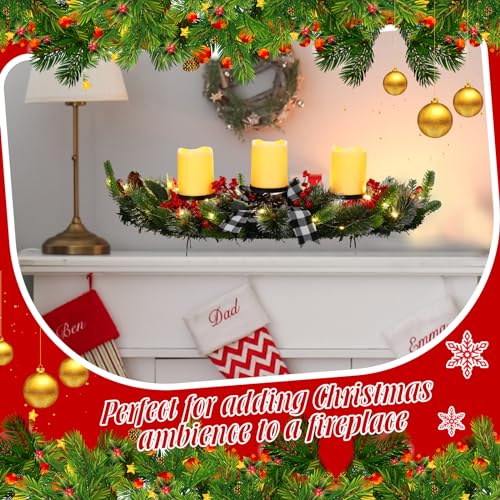 Christmas LED Candle Centerpiece with Pine Cones & Bows - Black & White Variation