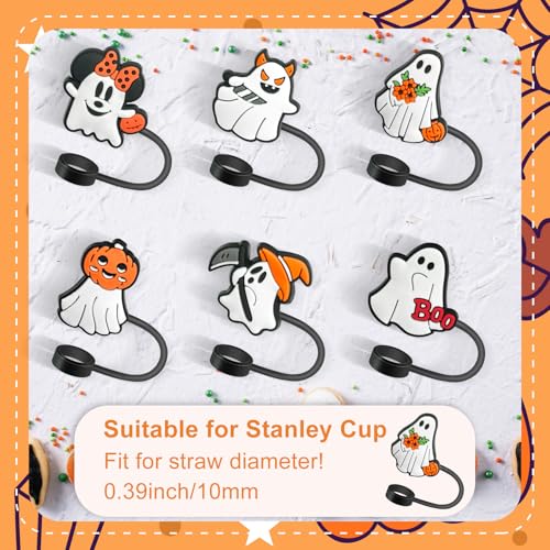 Ghost Straw Covers for Stanley Cup - 6 Pcs Reusable Silicone Caps