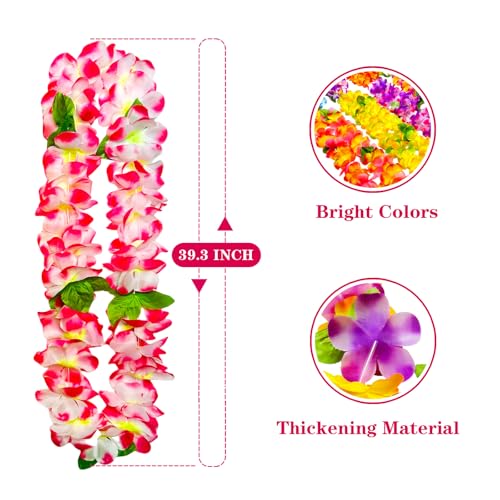 32PCS Hawaiian Luau Party Set - Red Floral Leis, Wristbands & Photo Glasses