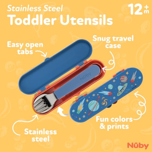Nuby Galaxy Stainless Steel Toddler Utensil Set with Travel Case