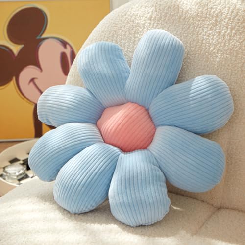Blue Flower Shaped Throw Pillow - Cute Daisy Floor Cushion 14.9"