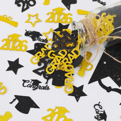 300 Pcs Graduation Confetti 2026 - Gold & Black Party Decor