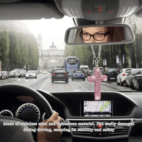 Bling Crystal Rhinestone Cross Rearview Mirror Hanging Ornament
