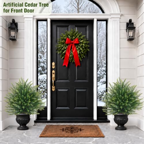 2ft Artificial Cedar Topiary Ball Trees with Ground Spikes - 2 Pack Green