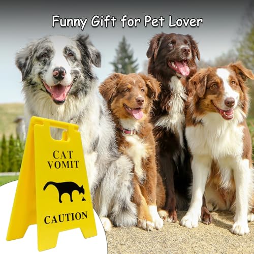 Yellow 5-Inch Dog and Cat Vomit Caution Sign 3-Pack - Humorous Pet Safety Warning Signs