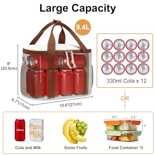 BTOOP Insulated Corduroy Lunch Bag - 9L Leakproof Lunch Tote, Cream
