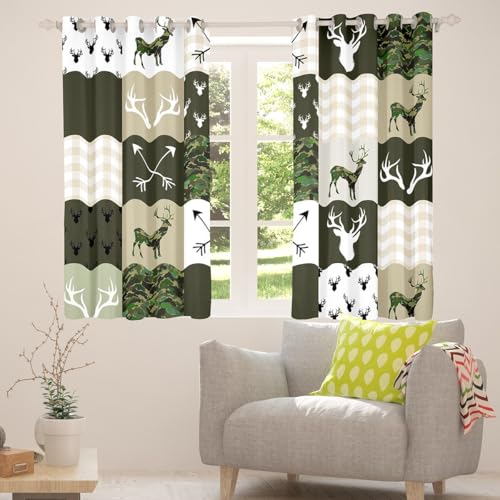 Camo Green Rustic Kids & Adults Grommet Window Curtains Set 38x54 Inches - Pack of 2