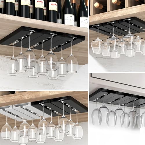 10-Inch Black Wine Glass Holder Rack - 2 Pack, Punch-Free Under Cabinet Storage