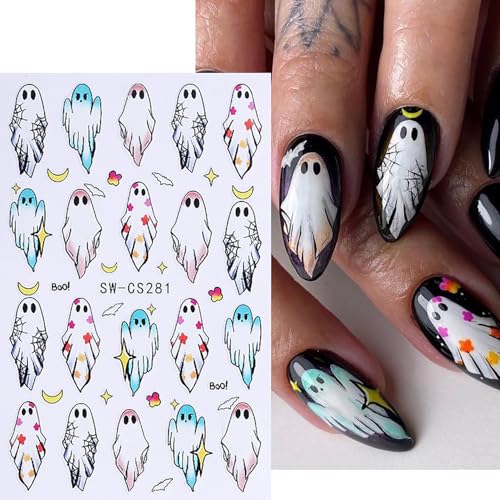 6 Sheets Halloween 3D Self-Adhesive Nail Art Stickers Decals Ghost Pumpkin