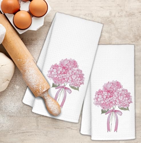 Pink Bow Hydrangea Decorative Hand Towels, 16x24 Inch Set of 2