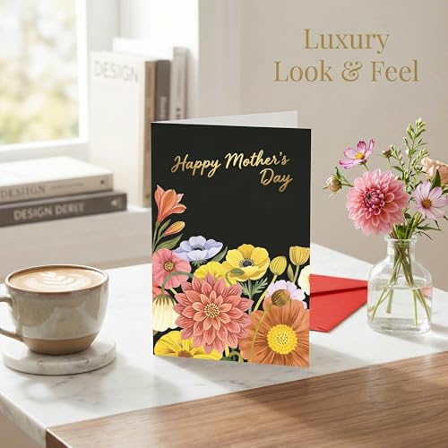 Floral Mother's Day Card 5x7 with Envelope and Pre-Written Message