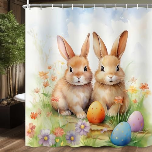 JAWO Vintage Bunny Rabbit Shower Curtain - 70x70 Inches, Spring Floral Design