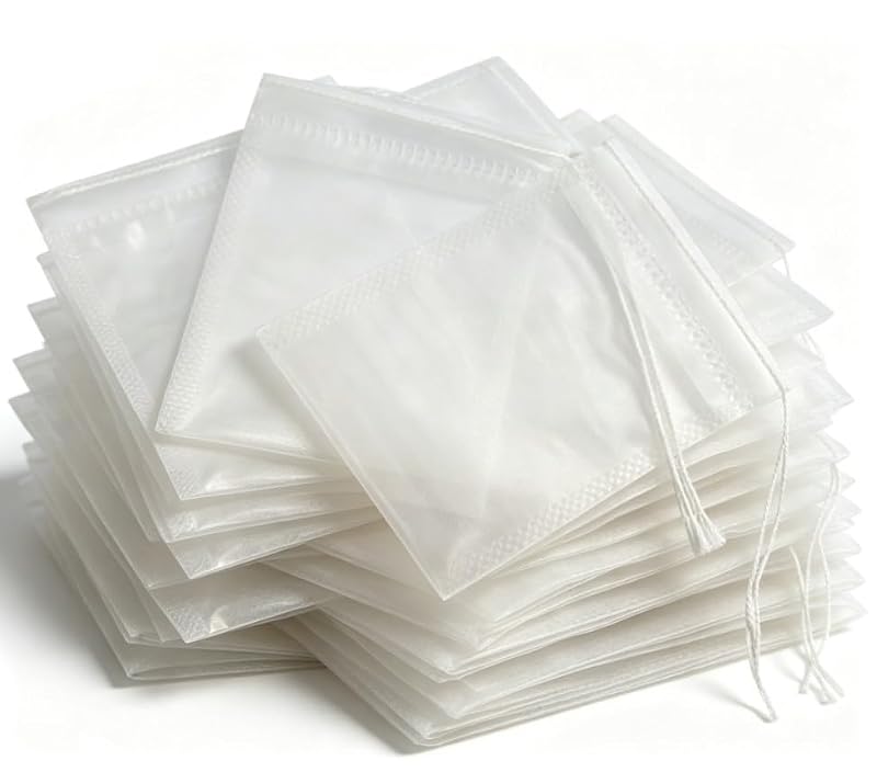 100 Cotton Disposable Tea Filter Bags with Drawstring - 5cm