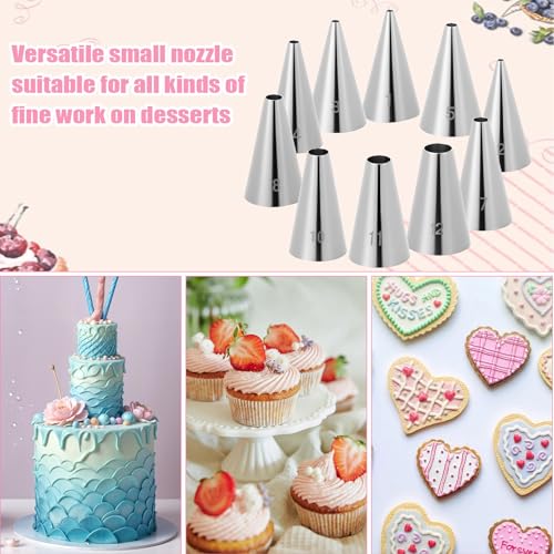 Cobee 10Pcs Stainless Steel Round Piping Tips Set for Cake Decorating