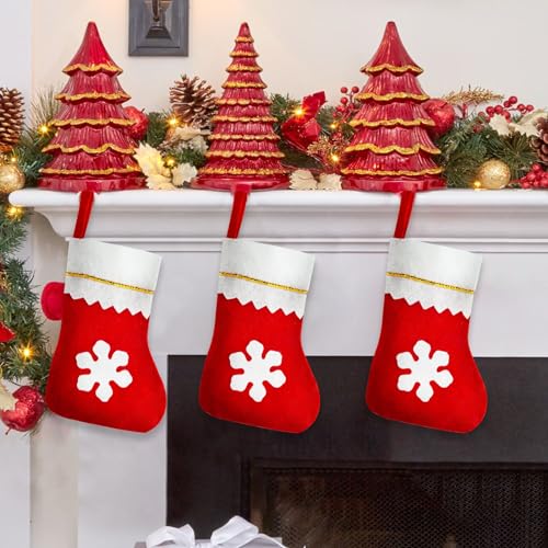 Red Felt Christmas Stockings Bulk 8 Inch with White Trim - 100 Pcs