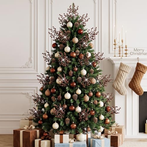 Christmas Berry Picks Set - 12 Artificial Glitter Brown Berry Stems