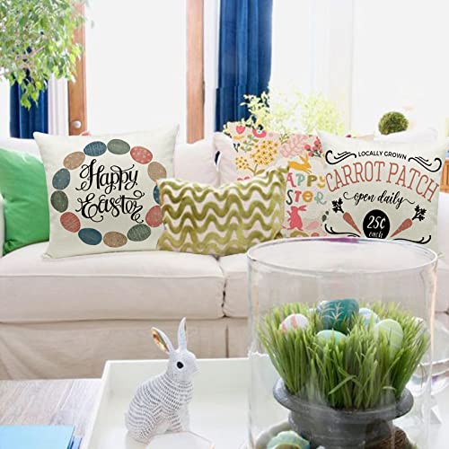Easter Pillow Covers Set of 4 - 20x20 Inch Bunny & Egg Design