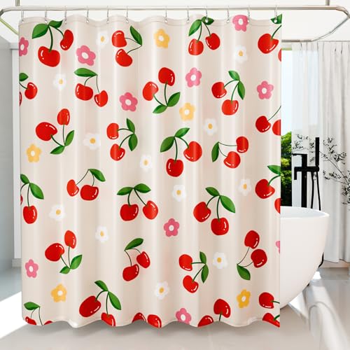 Beige Floral Cherry Shower Curtain 72" x 78" - Waterproof Polyester