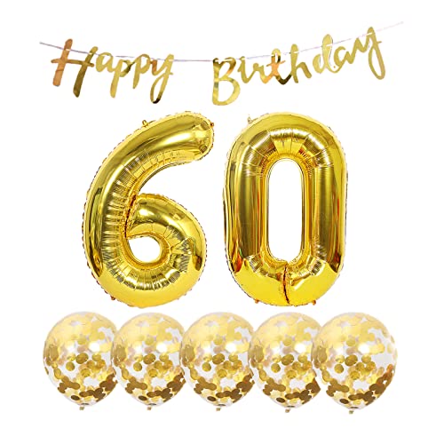 Gold 60th Birthday Decoration Kit with Banner & Balloons