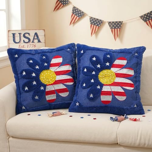 GAGEC 18x18 Inch Patriotic Flag Pillow Covers Set of 2 - American Stars & Stripes Decor