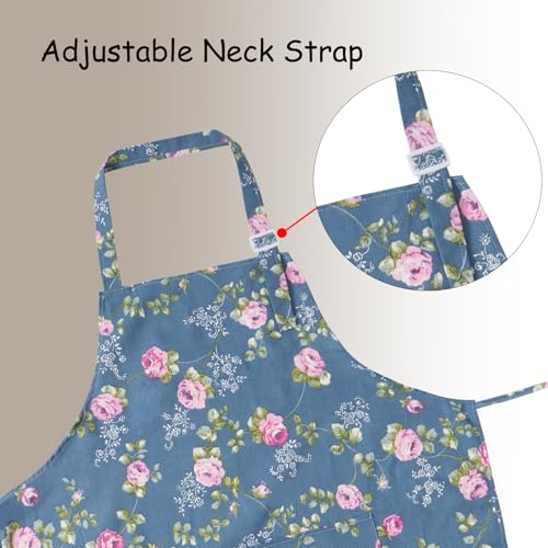 DILLMAN Floral Cotton Linen Apron for Women with Pockets