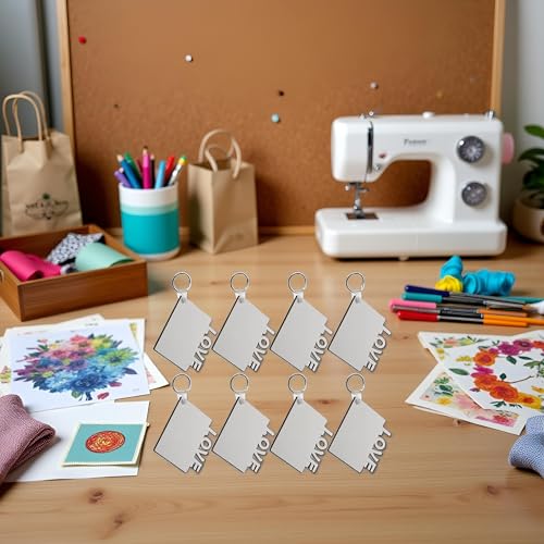 8-Pack Sublimation Blank MDF Keychains with Rings for DIY Heat Transfer