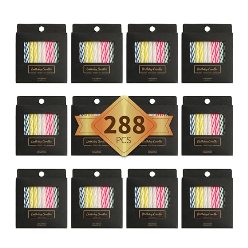 288-Count Multicolored Spiral Birthday Candles - 2.3-Inch Cake Candles