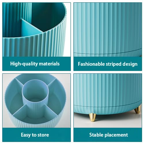 Y9A5N0K3O Blue Rotating Makeup Brush Holder with 5 Compartments
