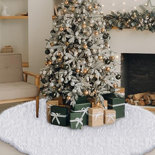 80-Inch White Faux Fur Christmas Tree Skirt - Classic Holiday Decoration