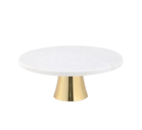 Cruiser’s Caché 12-Inch Marble Cake Stand | Natural White Marble with Gold Base | Round Dessert Stand, Cupcake Stand for Birthday Parties, Weddings, Baby Showers | White and Gold