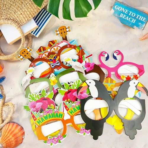 12 PCS Hawaiian Theme Paper Eyeglasses - Luau Party Props