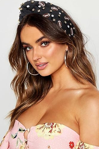 Football Mom Pearl Rhinestone Knotted Headband Game Day Hair Accessory