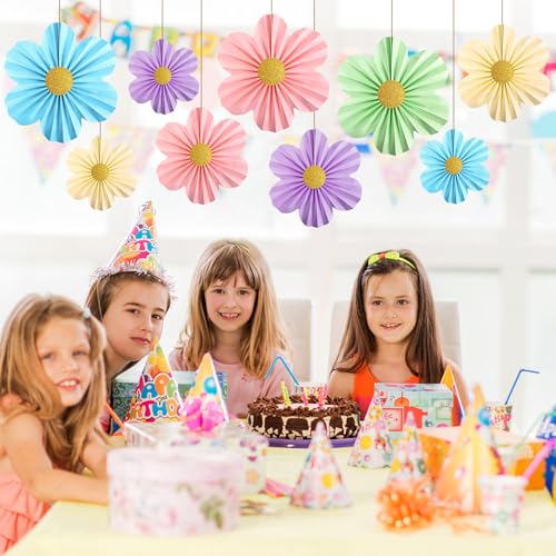 Multicoloured 9-Piece Paper Flower Fan Set for Party Decor