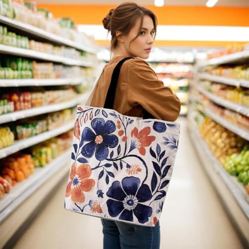 Watercolor Garden Large Canvas Tote Bag - Reusable for Shopping, Travel, Beach