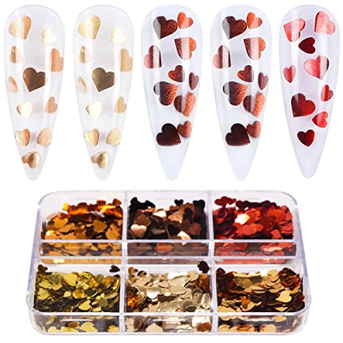 3D Heart Nail Art Glitter Sequins - 6 Grid Holographic Valentine Decals