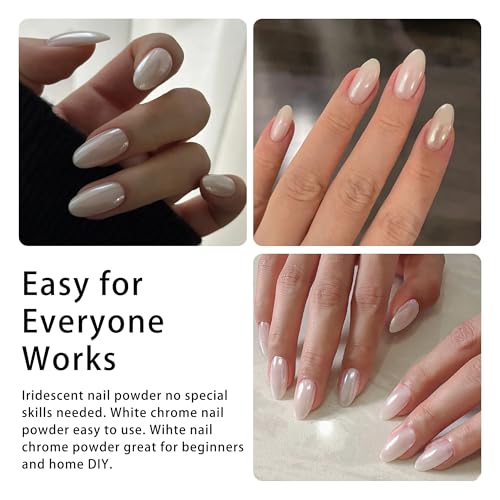 UTLANEYA White Pearl Chrome Nail Powder - 2 Pcs Iridescent Aurora Mirror Effect Pigment for Nail Art