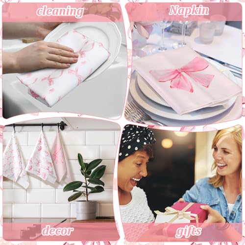 Macarrie 4-Piece Pink Bow Kitchen Towels Set - Soft & Absorbent