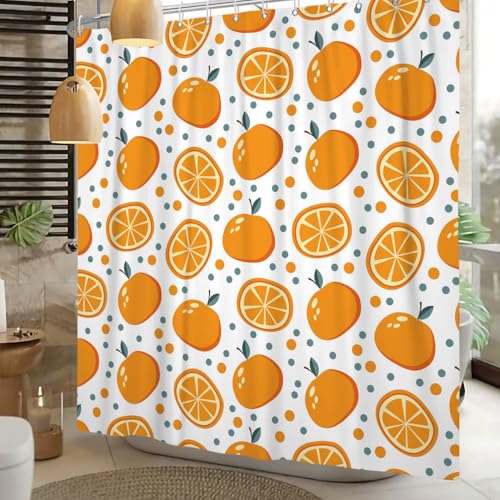 Orange Fruit Shower Curtain 72x72 in with 12 Hooks - Cute Citrus Design