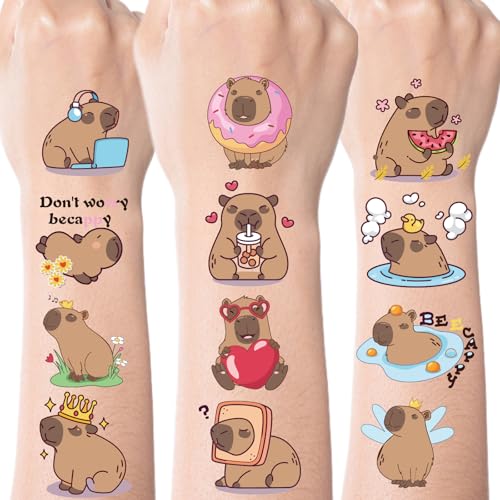 Capybara Temporary Tattoos - 8 Sheets Cute Party Favors & Stickers