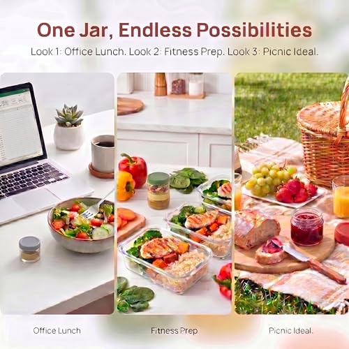 EONJOE 2 oz Glass Salad Dressing Containers with Lids - 6 Pack