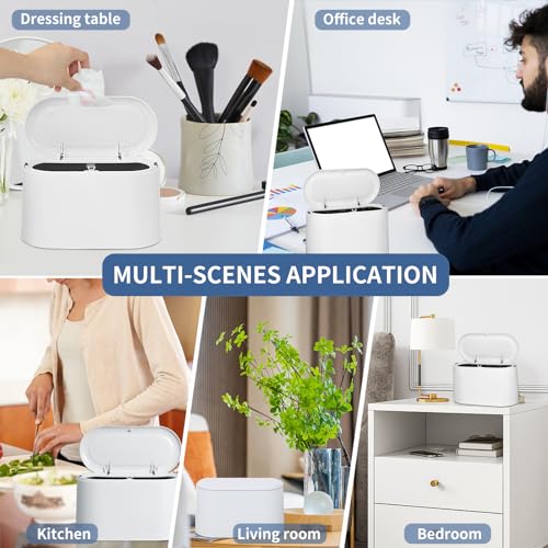 LTWQLing Mini Trash Can with Lid - Pop-Up Desktop Garbage Bin (White)
