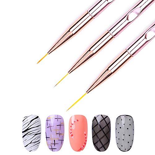 SILPECWEE 3pcs Rose Gold Nail Art Liner Brush Set - 11mm, 15mm, 20mm